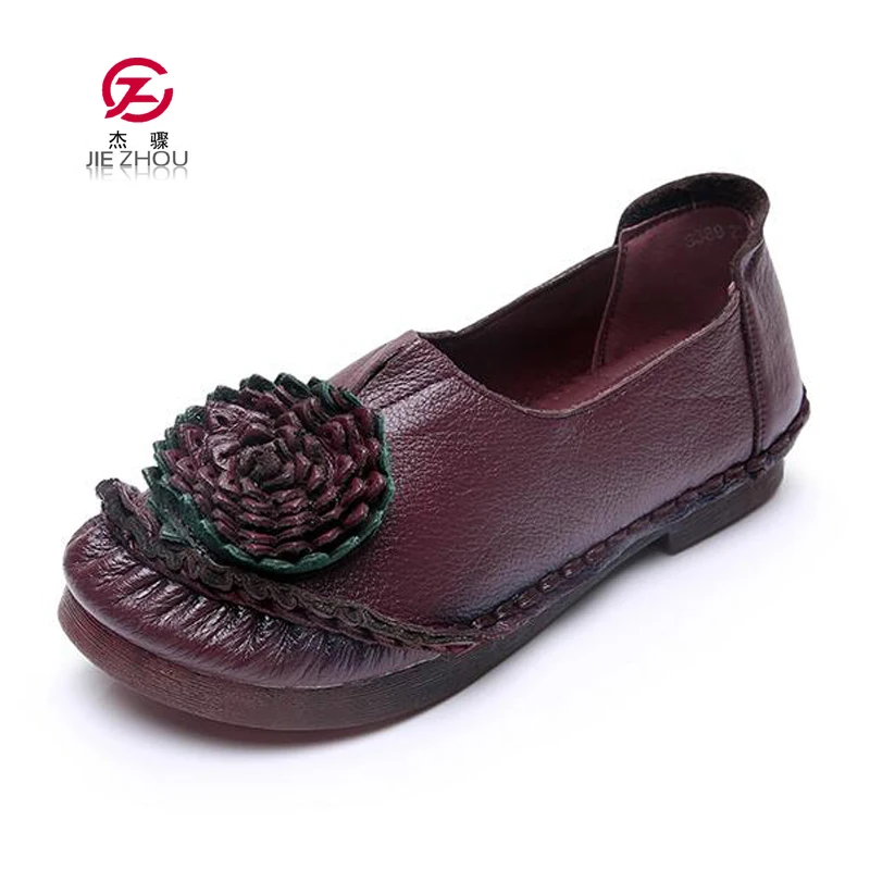 

Vintage Flower Handmade shoes Genuine Leather Flats Women Shoes Shallow Mouth Casual Fashion Women Shoes zapatos de mujer