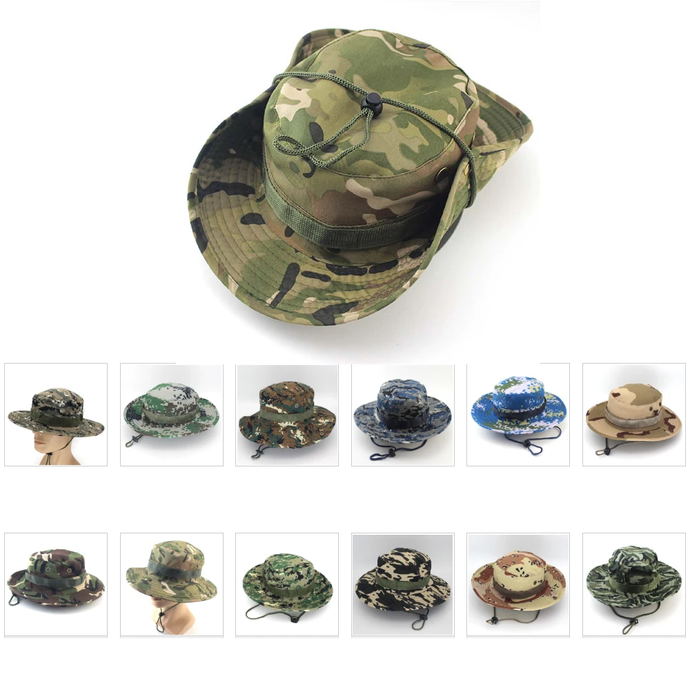 

Camouflage Boonie Hat Outdoor Sports UV Protection Men Women Fishing Hat Bucket Hat Hiking Jungle Bush Hats Wide Brim Sun Caps