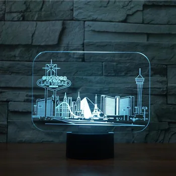 

Creative Las Vegas Building 3D RGB Night Light 7 Color Changing Touch Switch Bedroom Desk Table Lamp For Kids Gift