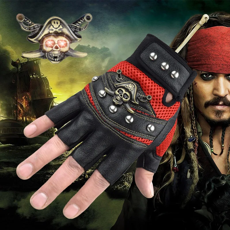 Pirates of the Caribbean theme gloves Sports Climbing Travel Cycling Racing Motorcycling gloves Skull head Half