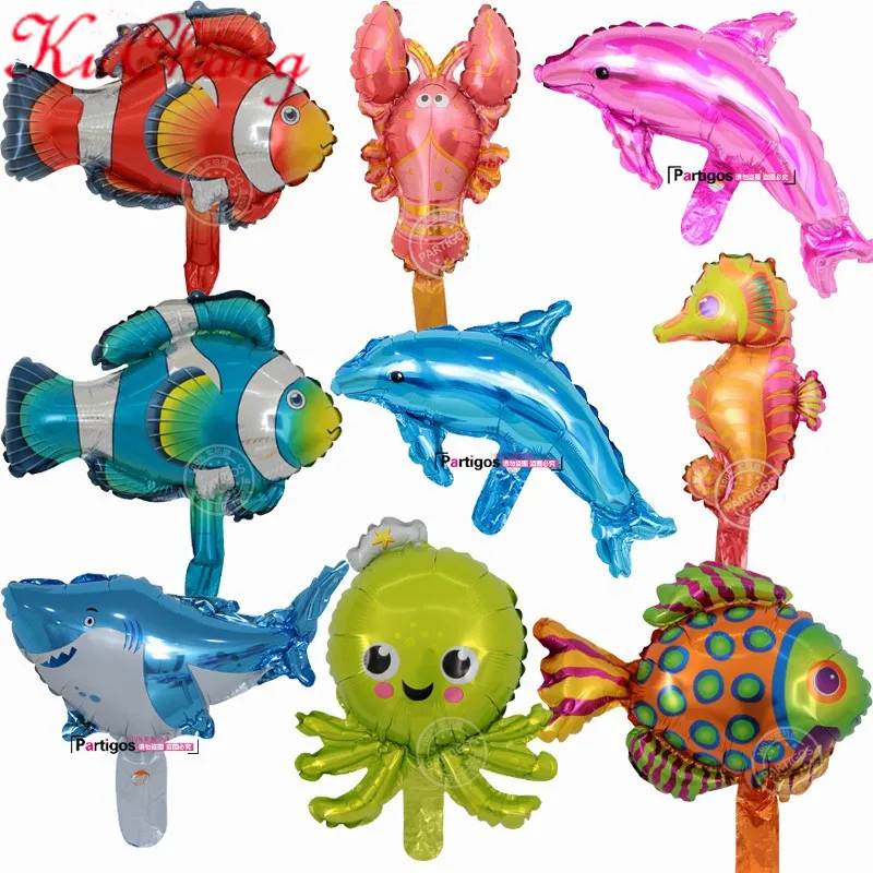 

10pcs/lot Mini Sea Horse Shark Clown Fish Animal Balloon for children Birthday Party Decor Supplies foil Balloons baby Toys
