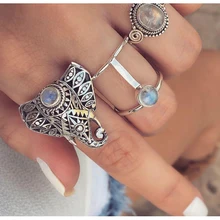 Kisswife 3 pçs/set moda vintage prata cor opala elefante anel conjunto feminino boemia escultura anéis uma venda direta