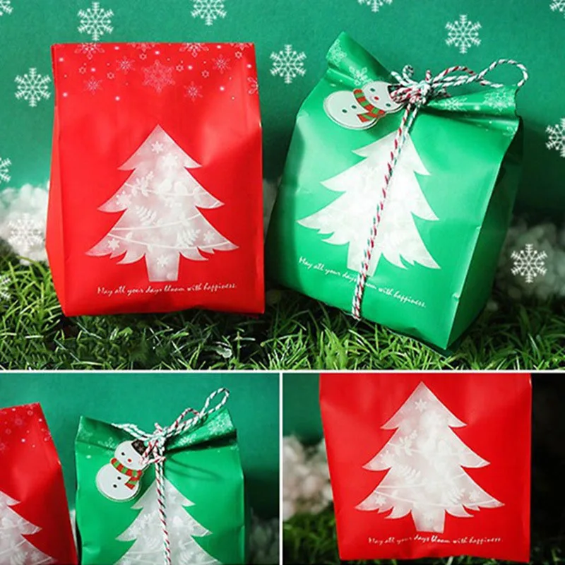 50 шт Красные/зеленые рождественские подарочные сумки коробка конфет с снежинками рождественские десертные пакеты печенья рождественские украшения для дома