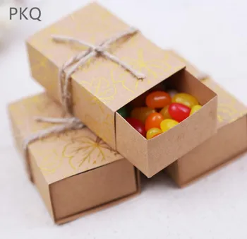

50pcs hot sale wedding baby shower candy box kraft paper drawer box for packaging brown cardboard carton box for Christmas