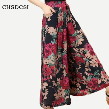 

CHSDCSI New Feminina Summer Wide Leg Pant Flower Pant Broeken Woman Linen Female Capris Pattern Skirt Trousers Women Culottes