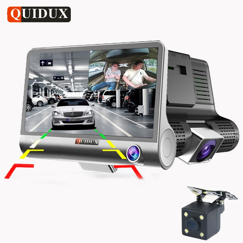 QUIDUX 3 Way Camera Car DVR HD Video Recorder Camera Dual Lens with Rear view Registrar