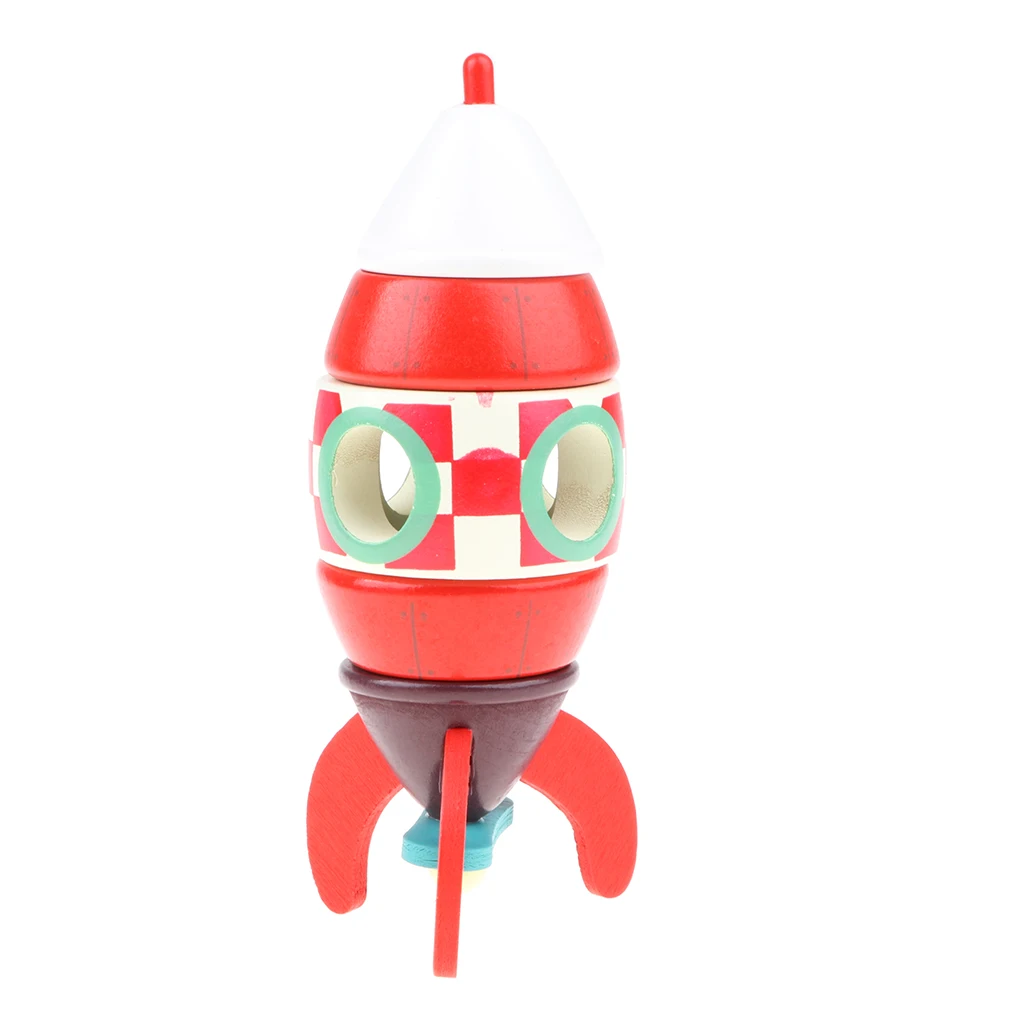 3Pcs DIY Wooden Toys Assembled Magnetic Aircraft Model for Kids Toddlers Educational Toy Gift, Plane, Rocket, Helicopter