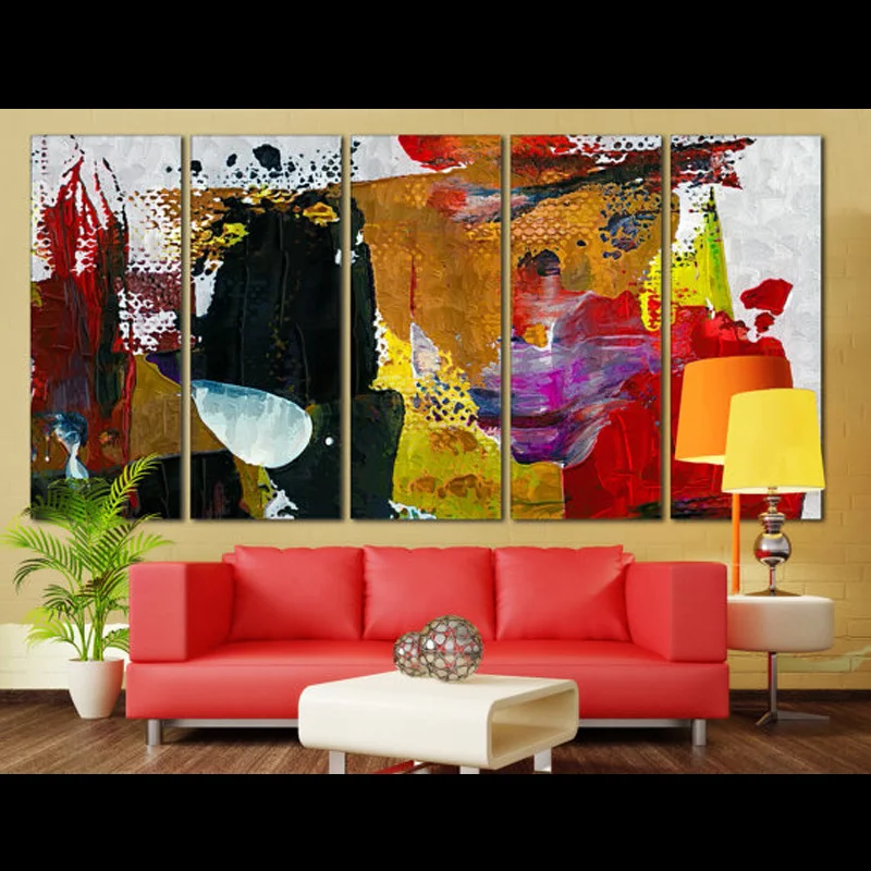 Large canvas wall painting High quality 5pcs set oil paintings 100 hand painted Abstract home