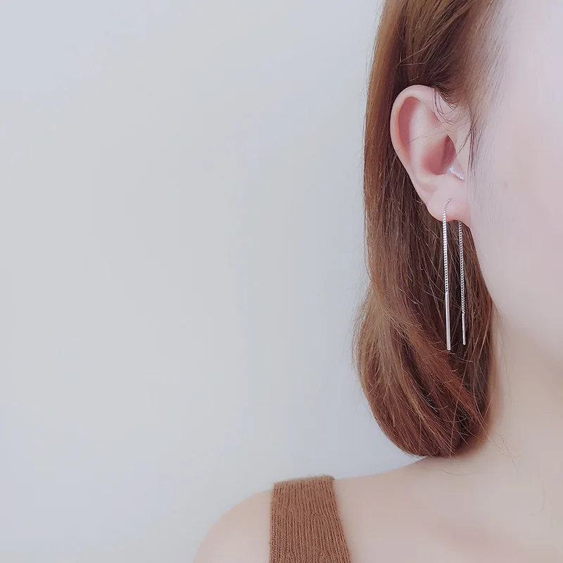 INZATT Trendy Real 925 Sterling Silver Dangle Drop Earrings Minimalist Long Tassel Chain Fine Jewelry For Women Gift