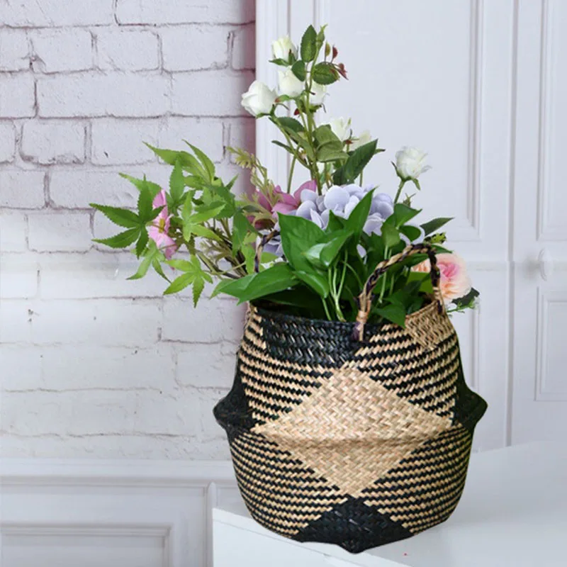 1 Pcs Foldable Handmade Storage Basket Wicker Rattan Straw