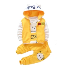 Комплект одежды для малышей, зимний детский хлопковый теплый вельветовый жилет, Толстовка и штаны, комплект из 3 предметов, спортивная одежда для маленьких мальчиков и девочек