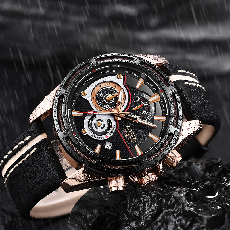 

2018LIGE New Mens Watches Top Brand Luxury Quartz Watch Men Leather Military Waterproof Sport Wrist Watch Relogio Masculino+box