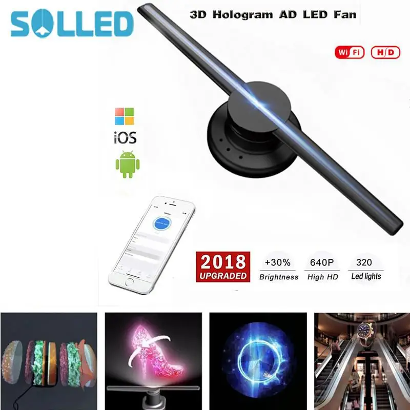85-265V 42cm/16.54 Wifi 320 LEDs 3D Hologram Projector Hologram Player LED Display Fan Advertising Light APP Control