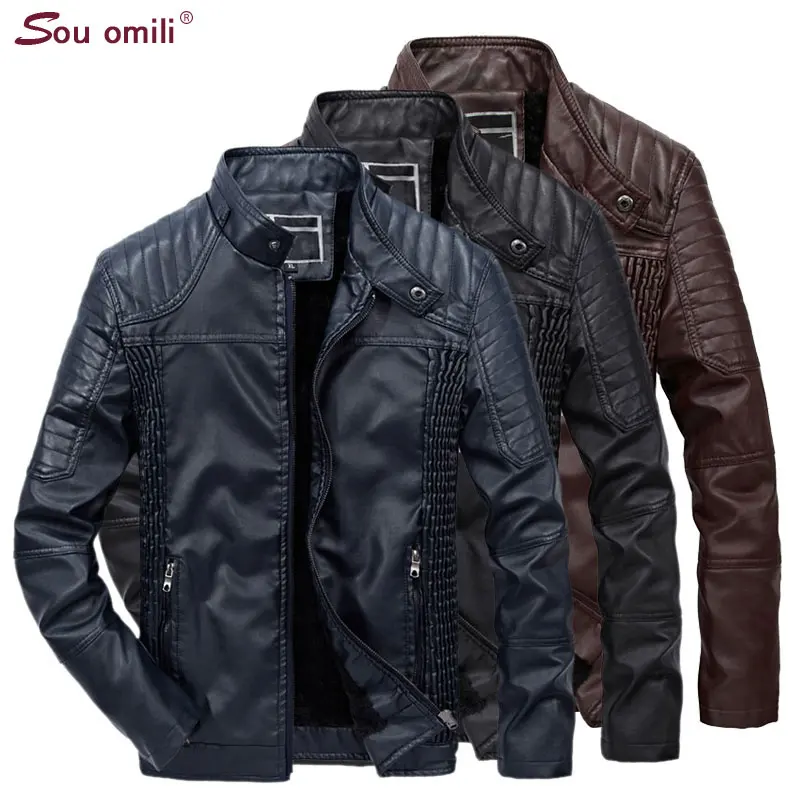 

Vintage Thin Fleece Leather Jacket Men Winter Jacket Pilot Coat Windproof Ruched Coats Men's Casaco jaqueta de couro masculino