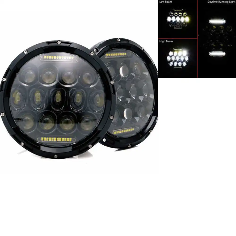 2 шт. " светодиодный налобный светильник с Halo дневной ходовой светильник для Jeep JK VAZ 2121 Lada Niva 4x4 7" светодиодный налобный фонарь с янтарным указателем поворота - Цвет: 75W headlight balck