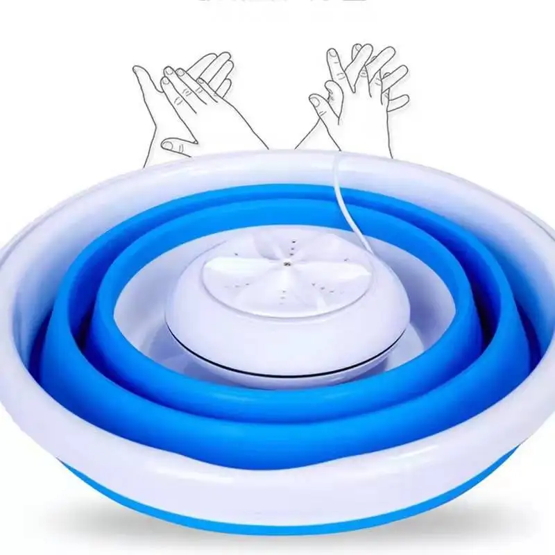 Горячая Складная портативная ультразвуковая турбина очиститель мини ведро USB мойка очиститель для семейного путешествия студентов - Цвет: Синий