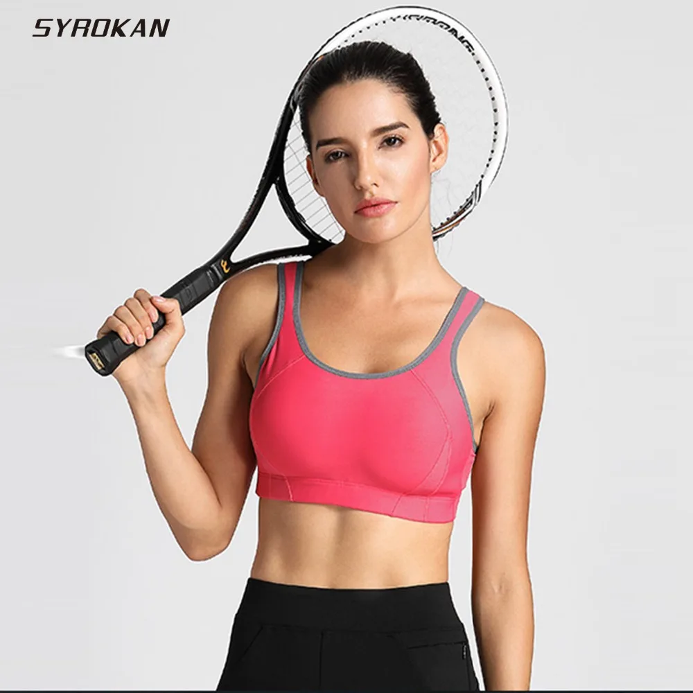 SYROKAN Women's Full Coverage High Impact Lightly Padded Wireless Sports Bra