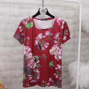 

2019 summer new style women's round neck short sleeve full body printed bee design large size T-shirt