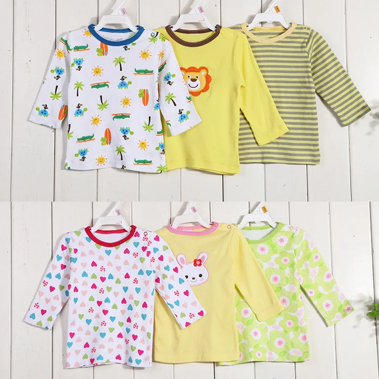 

The New Pure Cotton Knitted Cartoon Baby Children Shoulder Open Button Long Sleeves Shirt 5 pcs/lot Of Packaging