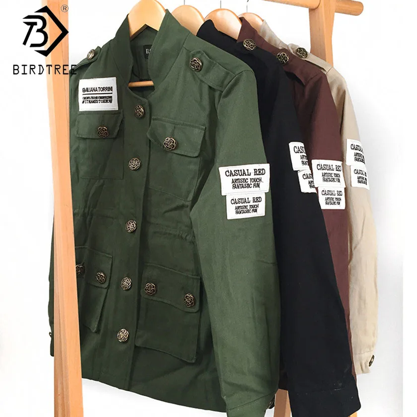 Best  4 Color Women 2017 Spring Military Jacket Army Green Jackets Embroidery Epaulet Drawstring Adjustab