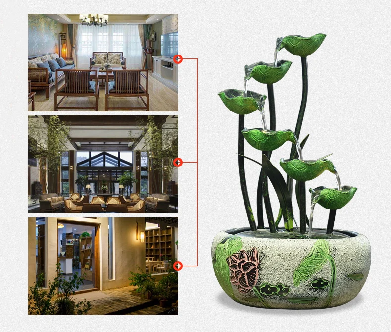 110 V-220 V Feng Shui фонтан воды, ручная работа, натуральная смола лотоса Waterscape Декор офисного стола украшения Lucky увлажнитель ремесла