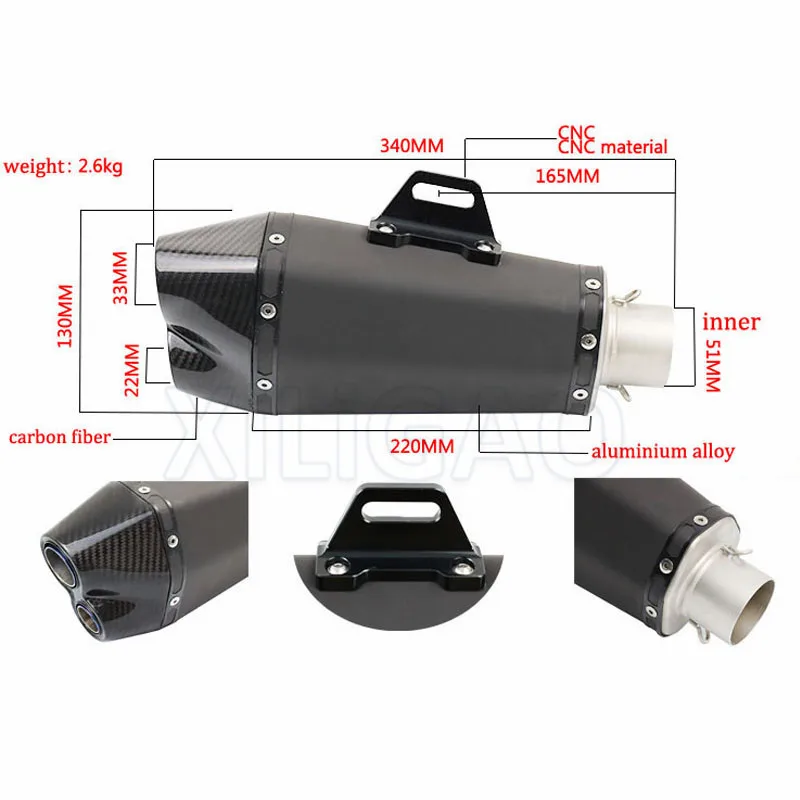 

51MM Universal Modified Motorcycle Exhaust Pipe CNC Aluminium Alloy For CBR R1 R6 Escape Moto Double Mouth GP Muffler YO006