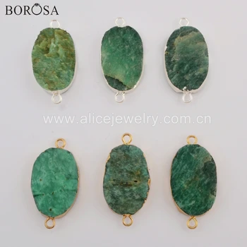 

BOROSA 5PCS Gold/Silver Color Natural Australia Jades Connector Rough Gems Stone for Bracelet for Necklace Jewelry G1748