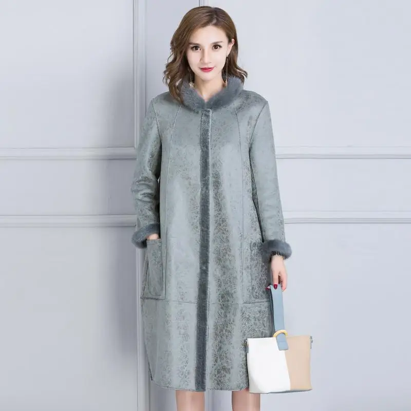Зимнее Новое поступление, модное двухстороннее пальто из искусственной шерсти, с круглым вырезом, на пуговицах, с расклешенными рукавами, тонкая плотная теплая верхняя одежда, XHSD-274 - Цвет: blue