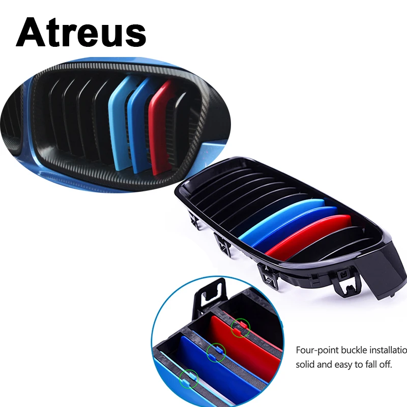 Atreus 3Pcs Per Bmw F30 F10 3 5 Series M Power Performance Motorsport 3D Accessori Per Auto Griglia Anteriore Trim Strips Cover Stickers
