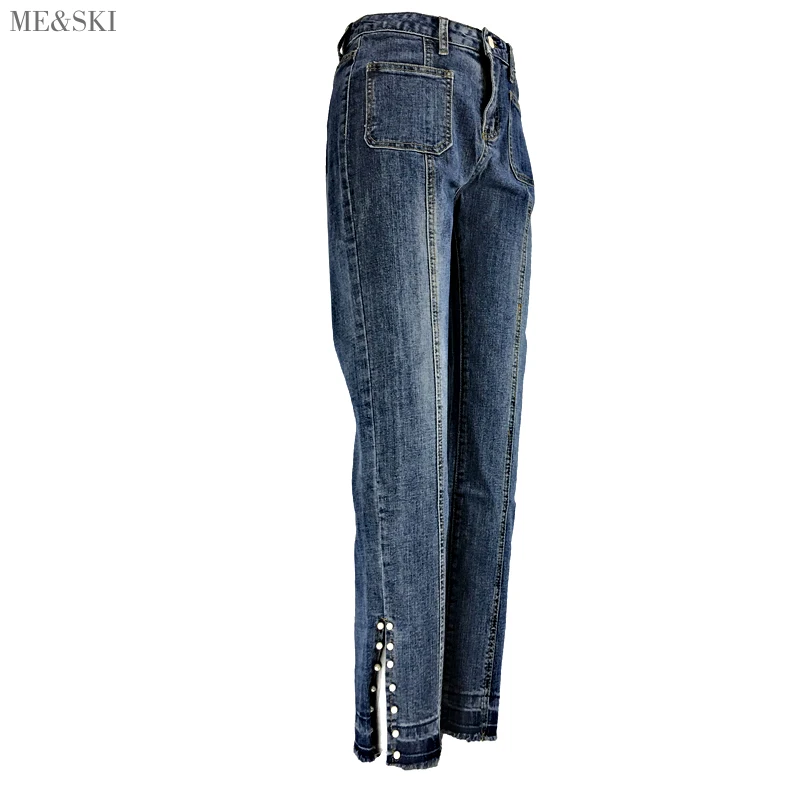 

ME&SKI Jeans women High waist jeans mom skinny jeans woman Ankle-length Pants Pencil Pants Denim Casual Fashion jean femme blue