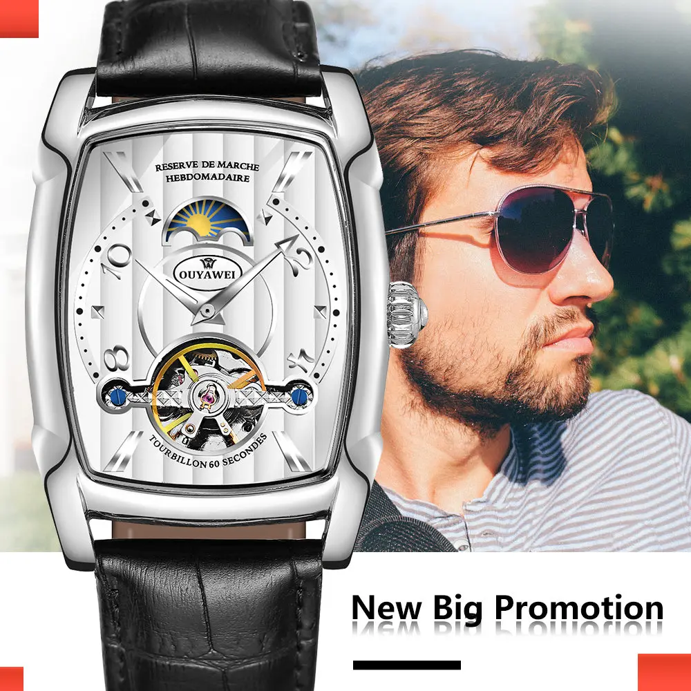 

Skeleton Tourbillon Mechanical Watch Men Automatic Classic Rose Gold Leather Mechanical Wrist Watches Reloj Hombre 2018 OUYAWEI
