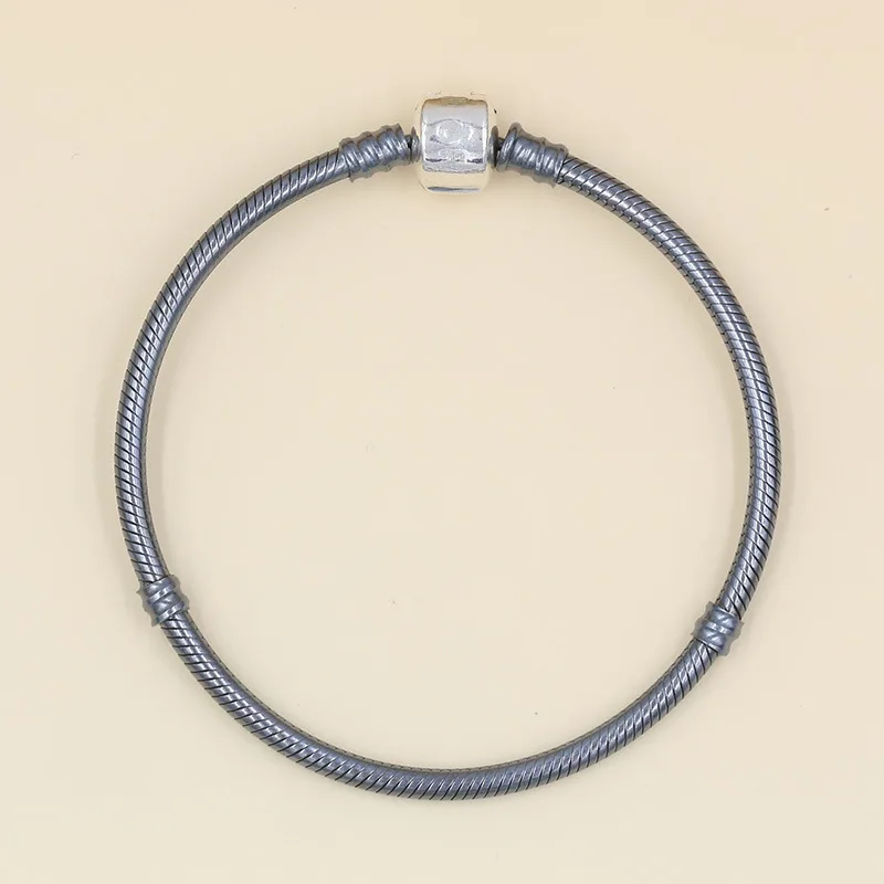 

Original 925 Sterling Silver Pandora Bracelet Oxidised Snake Chain Lobster Barrel Clasp Bangle Fit Bead Charm Diy Jewelry