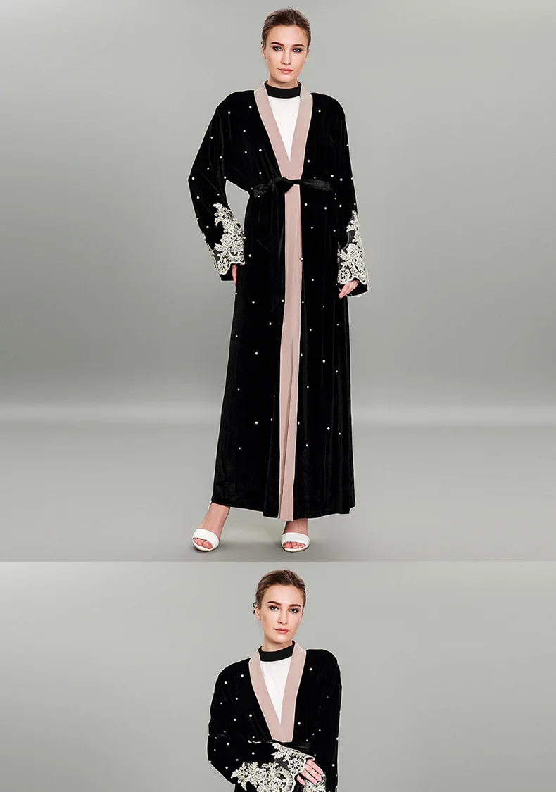 Демисезонный Для женщин Абаи платье кардиган плюс Размеры 4XL лоскутное Черное кружево Длинные исламский платье Саудовская Аравия Дубай