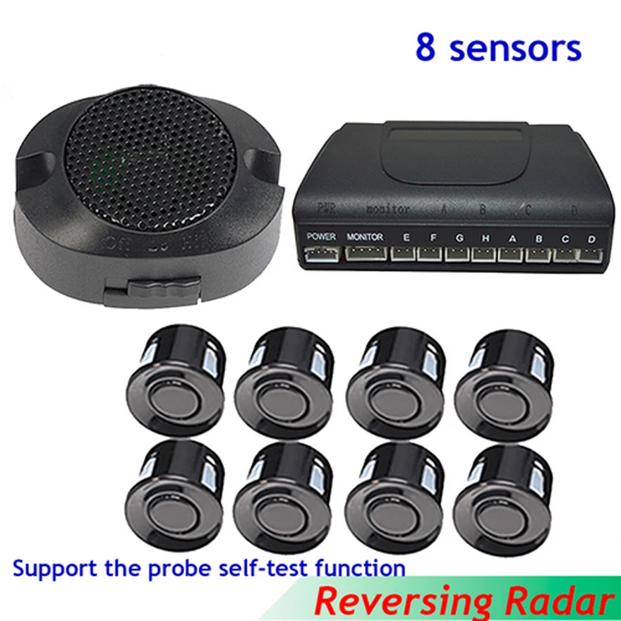 

Car Auto Parktronics 8 Parking Sensor With 8 Sensors Reverse Backup Car Parking Radar Detector System Sound Alarm 4 front 4 back