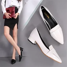 Новая женская обувь высококачественные тонкие туфли из лакированной кожи с острым закрытым носком рабочая обувь на плоской подошве модная женская обувь 31-41