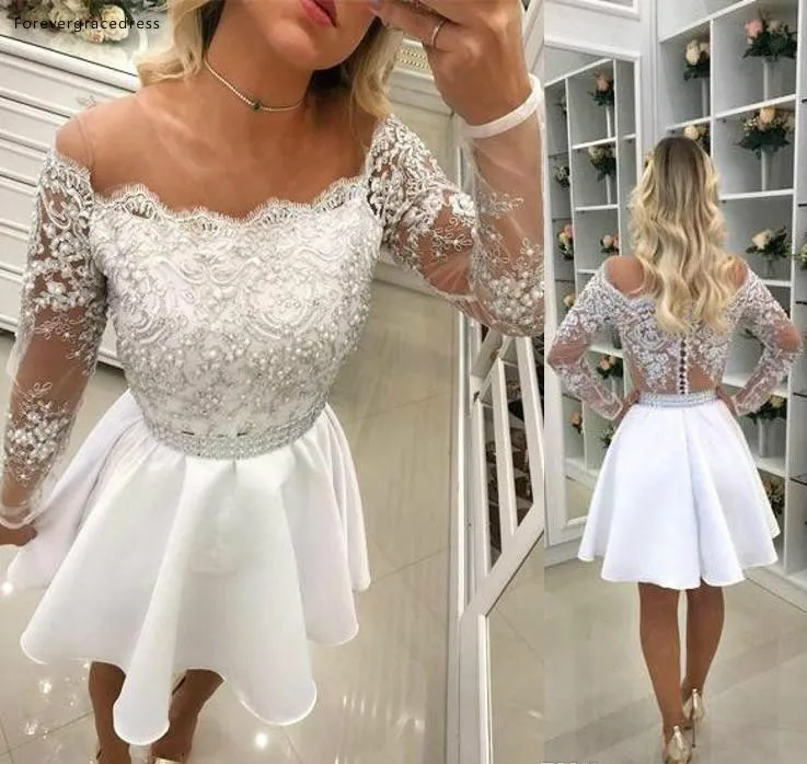 Белые коктейльные платья с длинными рукавами 2019 A Line Короткие Мини Выпускные