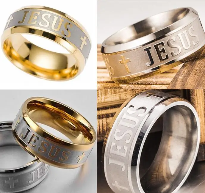 15pcs Etched JESUS Cross Stainless Steel Band Rings Comfort fit Quality