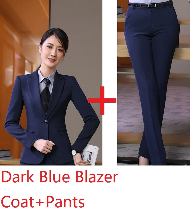Новинка, форменный дизайн, брючные костюмы с куртками и брюками для женщин, деловая рабочая одежда, блейзеры и топы, женские брючные костюмы - Цвет: Dark Blue