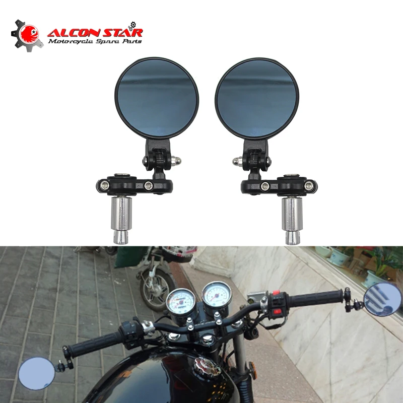 

Alconstar Universal 18mm CNC Off Road Motorcycle Black Round Handle Bar End Mirrors For DUCATI KTM ATV Cafe Racer 2pcs