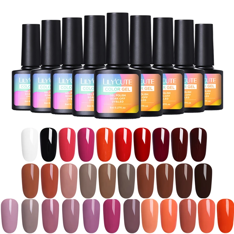 

LILYCUTE 90 Colors 8ML Soak Off Enamel UV Gel Polish Red Coffee Series Nail Gel Long Lasting Nail Art Gel Varnish