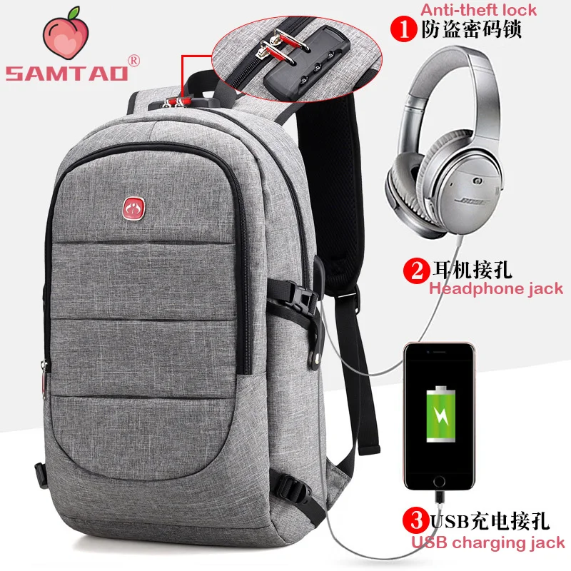 

Anti-theft Rechargeable with Headphone Jack Multi Pockets Men Laptop Backpack Large Capacity Business Men's Backpack Male Bag