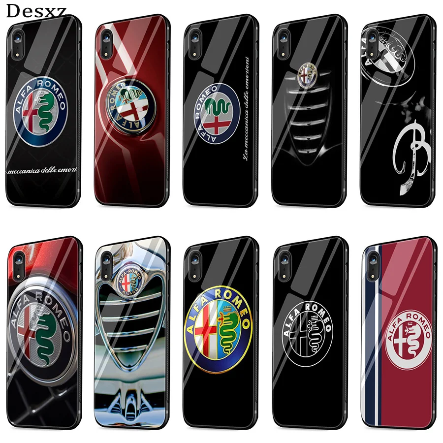 

Desxz Glass Case TPU For iPhone 6 6s 7 8 Plus X XR XS Max 5 5s SE Cover Alfa Romeo Logo