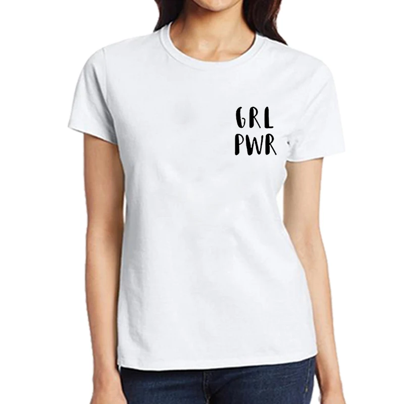 ОСТ PWR карман девушка Мощность Феминистская Для женщин футболка хлопок Повседневное забавная футболка для Леди Топ для девочек Футболка