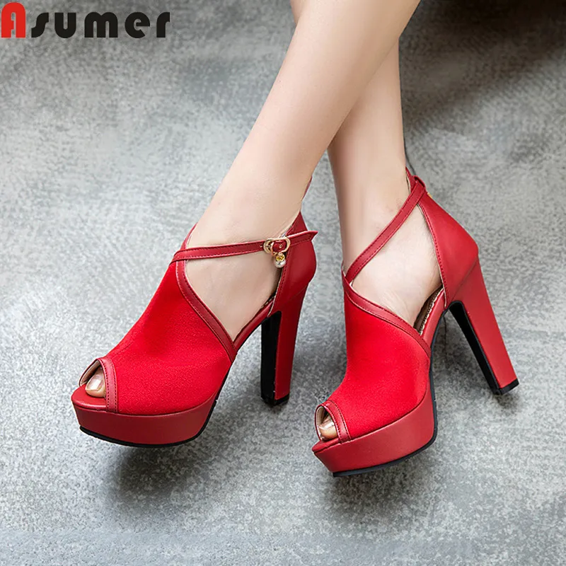 

ASUMER plus size summer shoes woman peep toe buckle super high heels shoes platform sexy prom sandals women 2019 summer shoes
