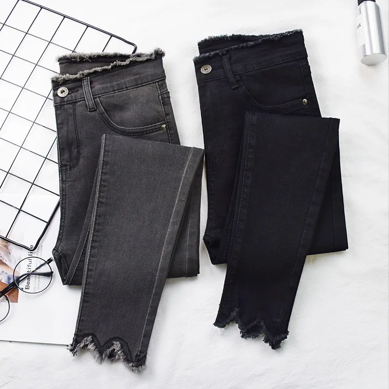 Новые модные обтягивающие джинсовые женские джинсы карандаш эластичные брюки с высокой талией черные синие Стрейчевые джинсы размера плюс женские потертые джинсы