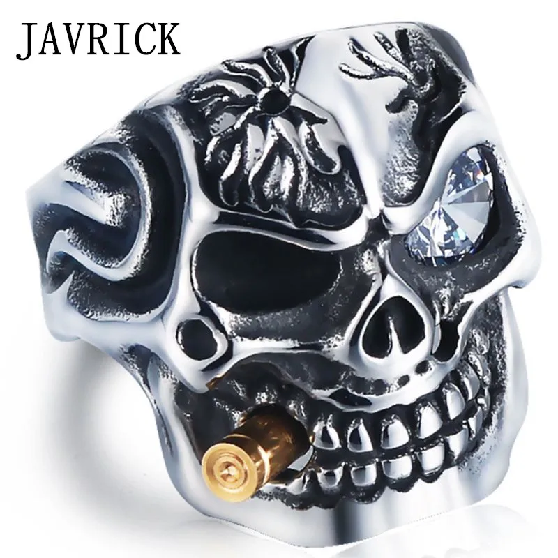 

Hip Hop Stainless Steel Skull Design Ring Rock Loving Punk Cool Men Ring Silver