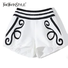 TWOTWINSTYLE Casual Embroidery Patchwork Women Shorts High Waist Hit Color Big Size Short Trousers Female Fashion Summer