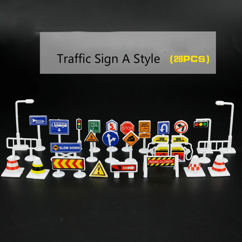 

feichao Children DIY Model Scene Toy Sign Road Street Roadblock Traffic Sign Kids Funny Simulation Toys Gift Early Education