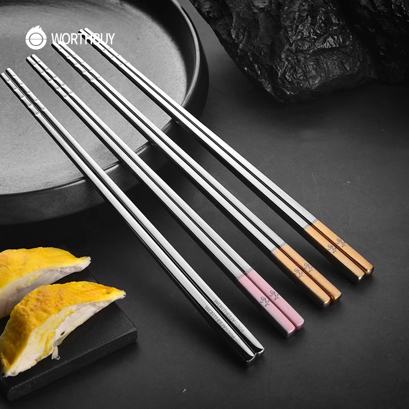 

WORTHBUY 5 Pcs/Set Chinese Chopsticks Set Reusable 304 Stainless Steel Chopsticks Non-Slip Kitchen Food Sticks For Sushi Hashi