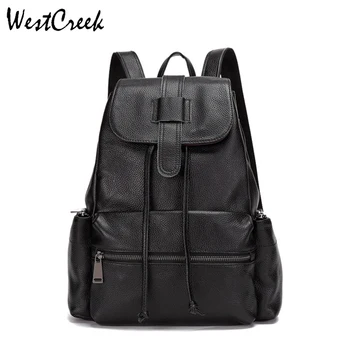 

WESTCREEK Brand Genuine Leather Women Drawstring Black Anti Theft Backpack Cowhide Leather Casual Travel Girls Daily Book Bag